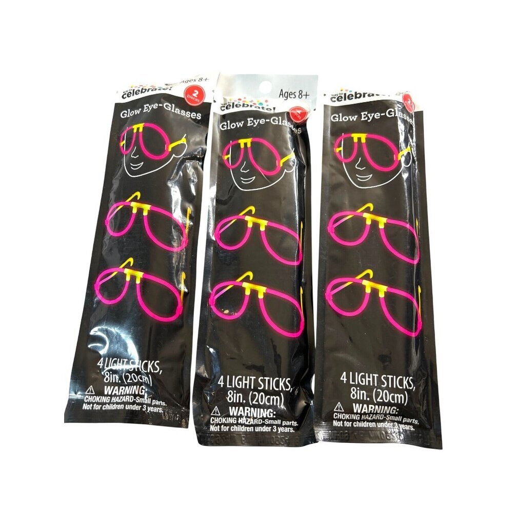 Way to Celebrate Glow Eye Glasses Multicolor Lot of 3 Packs Age 8+